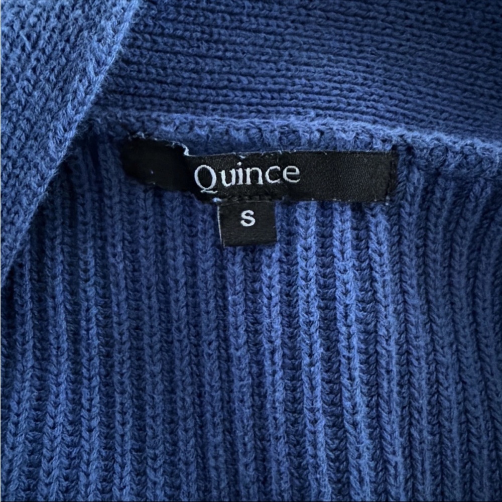 Quince Blue Ribbed Open-Front Cardigan - Picture 4 of 12